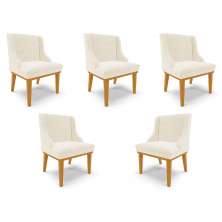 Kit 5 Cadeiras Decorativas Sala de Jantar Base Fixa de Madeira Firenze Veludo Bege/Castanho G19 - Gran Belo
