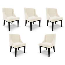 Kit 5 Cadeiras Decorativas Sala de Jantar Base Fixa de Madeira Firenze Veludo Bege/Preto G19 - Gran Belo