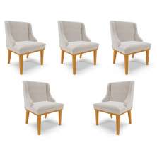 Kit 5 Cadeiras Decorativas Sala de Jantar Base Fixa de Madeira Firenze Veludo Cinza/Castanho G19 - Gran Belo