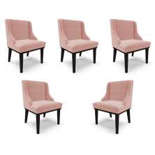 Kit 5 Cadeiras Decorativas Sala de Jantar Base Fixa de Madeira Firenze Veludo Rosê/Preto G19 - Gran Belo