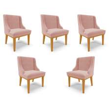 Kit 5 Cadeiras Decorativas Sala de Jantar Base Fixa de Madeira Firenze Veludo Rose/Castanho G19 - Gran Belo