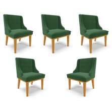 Kit 5 Cadeiras Decorativas Sala de Jantar Base Fixa de Madeira Firenze Veludo Verde Esmeralda/Castanho G19 - Gran Belo