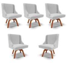 Kit 5 Cadeiras Decorativas Sala de Jantar Base Giratória de Madeira Firenze Linho Cinza/Natural G19 - Gran Belo