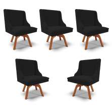 Kit 5 Cadeiras Decorativas Sala de Jantar Base Giratória de Madeira Firenze Linho Preto/Natural G19 - Gran Belo