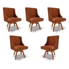 Kit 5 Cadeiras Decorativas Sala de Jantar Base Giratória de Madeira Firenze PU Nozes/Natural G19 - Gran Belo