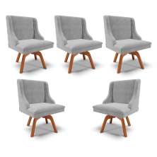 Kit 5 Cadeiras Decorativas Sala de Jantar Base Giratória de Madeira Firenze Suede Cinza/Natural G19 - Gran Belo