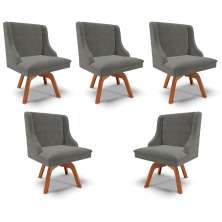 Kit 5 Cadeiras Decorativas Sala de Jantar Base Giratória de Madeira Firenze Suede Grafite/Natural G19 - Gran Belo