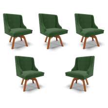 Kit 5 Cadeiras Decorativas Sala de Jantar Base Giratória de Madeira Firenze Suede Verde Esmeralda/Natural G19 - Gran Belo