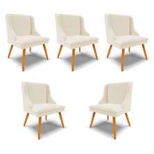 Kit 5 Cadeiras Decorativas Sala de Jantar Pés Palito de Madeira Firenze Linho Bege/Natural G19 - Gran Belo