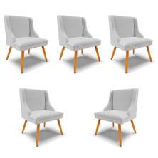 Kit 5 Cadeiras Decorativas Sala de Jantar Pés Palito de Madeira Firenze Linho Cinza/Natural G19 - Gran Belo