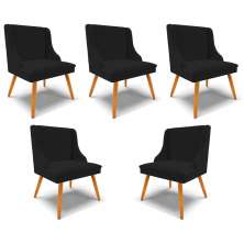 Kit 5 Cadeiras Decorativas Sala de Jantar Pés Palito de Madeira Firenze Linho Preto/Natural G19 - Gran Belo