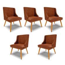 Kit 5 Cadeiras Decorativas Sala de Jantar Pés Palito de Madeira Firenze PU Nozes/Natural G19 - Gran Belo