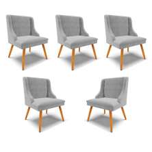 Kit 5 Cadeiras Decorativas Sala de Jantar Pés Palito de Madeira Firenze Suede Cinza/Natural G19 - Gran Belo