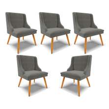 Kit 5 Cadeiras Decorativas Sala de Jantar Pés Palito de Madeira Firenze Suede Grafite/Natural G19 - Gran Belo