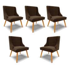 Kit 5 Cadeiras Decorativas Sala de Jantar Pés Palito de Madeira Firenze Suede Marrom/Natural G19 - Gran Belo