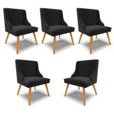 Kit 5 Cadeiras Decorativas Sala de Jantar Pés Palito de Madeira Firenze Suede Preto/Natural G19 - Gran Belo