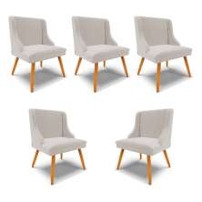 Kit 5 Cadeiras Decorativas Sala de Jantar Pés Palito de Madeira Firenze Veludo Cinza/Natural G19 - Gran Belo