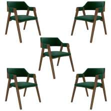 Kit 5 Cadeiras Sala de Jantar e Jogos Carteados Madeira Maciça Poker Veludo Verde/Nogueira G42 - Gran Belo