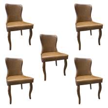 Kit 5 Cadeiras de Jantar Duque PU Marrom Design Elegante Pés Madeira G48 - Gran Belo