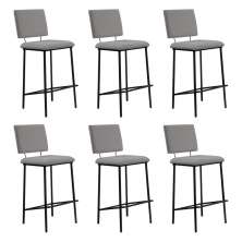 Kit 6 Banquetas Fixa Decorativa Base de Aço Marcius Linho Cinza G17 - Gran Belo