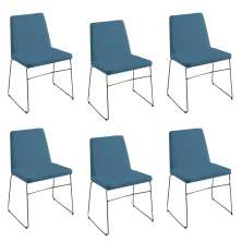 Kit 6 Cadeiras Decorativa Sala de Jantar Anne Linho Azul G17 - Gran Belo
