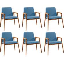 Kit 6 Cadeiras Decorativa Sala de Jantar Sidnei Linho Azul G17 - Gran Belo