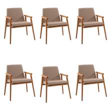 Kit 6 Cadeiras Decorativa Sala de Jantar Sidnei Linho Bege G17 - Gran Belo