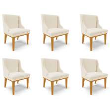 Kit 6 Cadeiras Decorativas Sala de Jantar Base Fixa de Madeira Firenze Linho Bege/Castanho G19 - Gran Belo