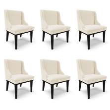 Kit 6 Cadeiras Decorativas Sala de Jantar Base Fixa de Madeira Firenze Linho Bege/Preto G19 - Gran Belo
