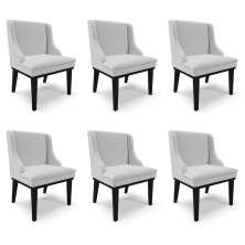 Kit 6 Cadeiras Decorativas Sala de Jantar Base Fixa de Madeira Firenze Linho Cinza/Preto G19 - Gran Belo