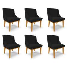 Kit 6 Cadeiras Decorativas Sala de Jantar Base Fixa de Madeira Firenze Linho Preto/Castanho G19 - Gran Belo