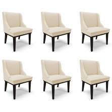 Kit 6 Cadeiras Decorativas Sala de Jantar Base Fixa de Madeira Firenze PU Bege/Preto G19 - Gran Belo