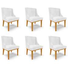 Kit 6 Cadeiras Decorativas Sala de Jantar Base Fixa de Madeira Firenze PU Branco Brilho/Castanho G19 - Gran Belo