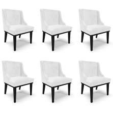 Kit 6 Cadeiras Decorativas Sala de Jantar Base Fixa de Madeira Firenze PU Branco Brilho/Preto G19 - Gran Belo