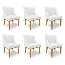 Kit 6 Cadeiras Decorativas Sala de Jantar Base Fixa de Madeira Firenze PU Branco Fosco/Castanho G19 - Gran Belo