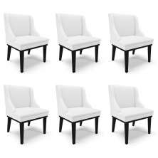 Kit 6 Cadeiras Decorativas Sala de Jantar Base Fixa de Madeira Firenze PU Branco Fosco/Preto G19 - Gran Belo