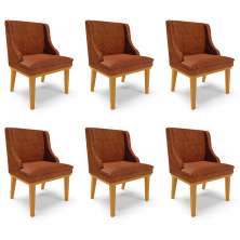 Kit 6 Cadeiras Decorativas Sala de Jantar Base Fixa de Madeira Firenze PU Nozes/Castanho G19 - Gran Belo