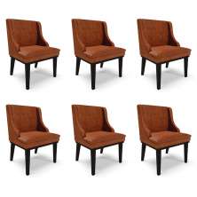 Kit 6 Cadeiras Decorativas Sala de Jantar Base Fixa de Madeira Firenze PU Nozes/Preto G19 - Gran Belo