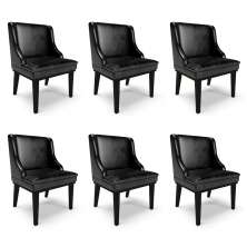 Kit 6 Cadeiras Decorativas Sala de Jantar Base Fixa de Madeira Firenze PU Preto Brilho G19 - Gran Belo
