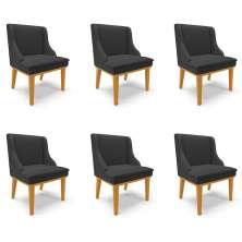 Kit 6 Cadeiras Decorativas Sala de Jantar Base Fixa de Madeira Firenze PU Preto Fosco/Castanho G19 - Gran Belo
