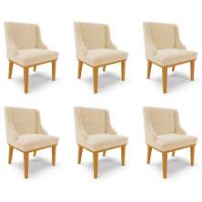 Kit 6 Cadeiras Decorativas Sala de Jantar Base Fixa de Madeira Firenze Suede Bege/Castanho G19 - Gran Belo