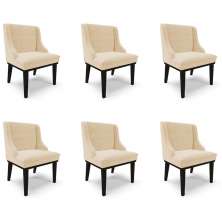 Kit 6 Cadeiras Decorativas Sala de Jantar Base Fixa de Madeira Firenze Suede Bege/Preto G19 - Gran Belo