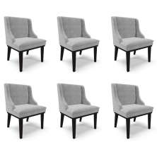 Kit 6 Cadeiras Decorativas Sala de Jantar Base Fixa de Madeira Firenze Suede Cinza/Preto G19 - Gran Belo