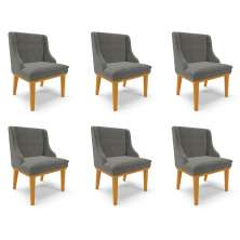 Kit 6 Cadeiras Decorativas Sala de Jantar Base Fixa de Madeira Firenze Suede Grafite/Castanho G19 - Gran Belo