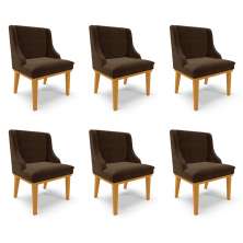 Kit 6 Cadeiras Decorativas Sala de Jantar Base Fixa de Madeira Firenze Suede Marrom/Castanho G19 - Gran Belo