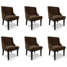 Kit 6 Cadeiras Decorativas Sala de Jantar Base Fixa de Madeira Firenze Suede Marrom/Preto G19 - Gran Belo