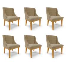 Kit 6 Cadeiras Decorativas Sala de Jantar Base Fixa de Madeira Firenze Suede Nude/Castanho G19 - Gran Belo