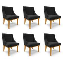 Kit 6 Cadeiras Decorativas Sala de Jantar Base Fixa de Madeira Firenze Suede Preto/Castanho G19 - Gran Belo