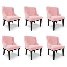 Kit 6 Cadeiras Decorativas Sala de Jantar Base Fixa de Madeira Firenze Suede Rosa Bebê/Preto G19 - Gran Belo