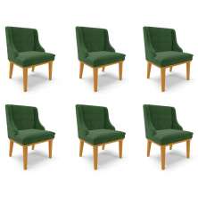 Kit 6 Cadeiras Decorativas Sala de Jantar Base Fixa de Madeira Firenze Suede Verde/Castanho G19 - Gran Belo